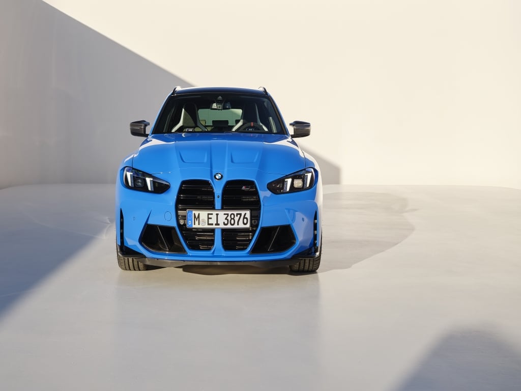 The latest G80 BMW M3 retains an identical grille and bumper to the outgoing model, but new headlights create a more distinctive visual signature.