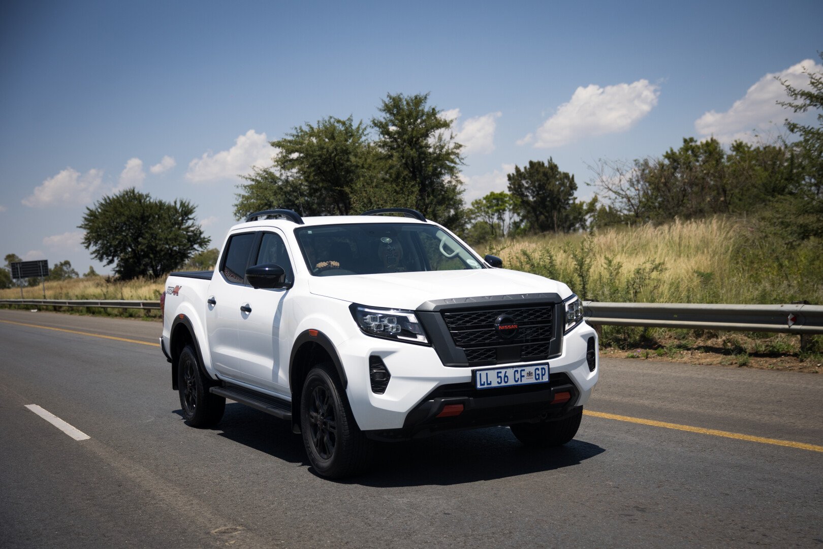 Nissan Navara driving on a road in the Gauteng Highveld