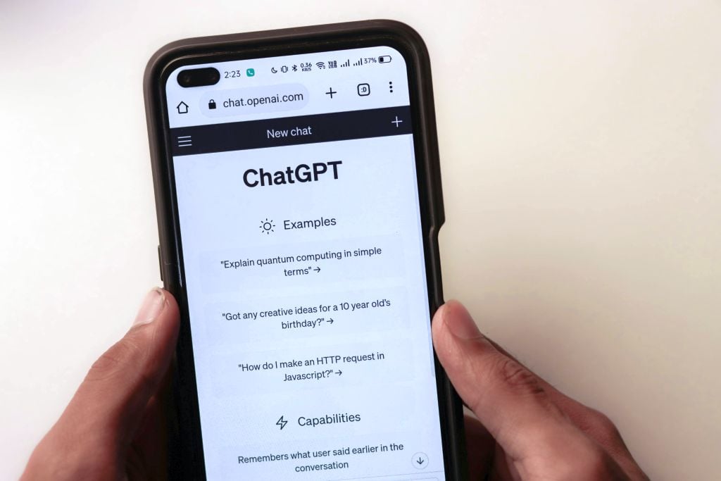 Cell phone with Chat GPT app - pexels image