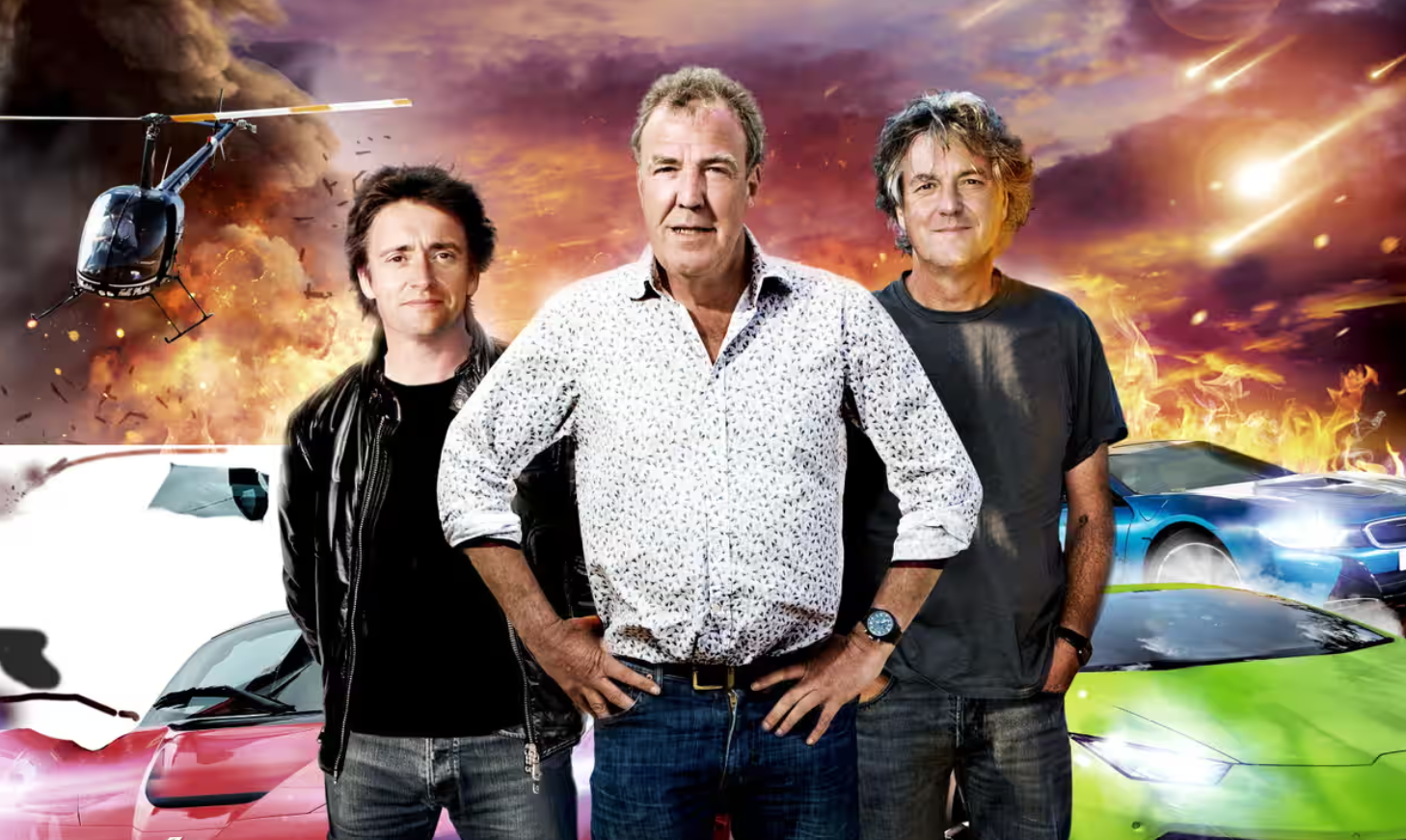 Photo show casing Clarkson-Hammon-May after 46 years of TopGear