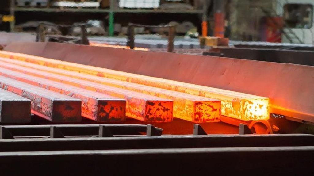 Hot steel coming off the press