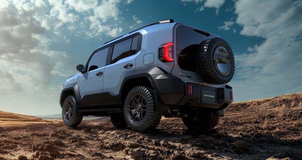 Land Cruiser FJ with all terrain tyres on rough terrain 