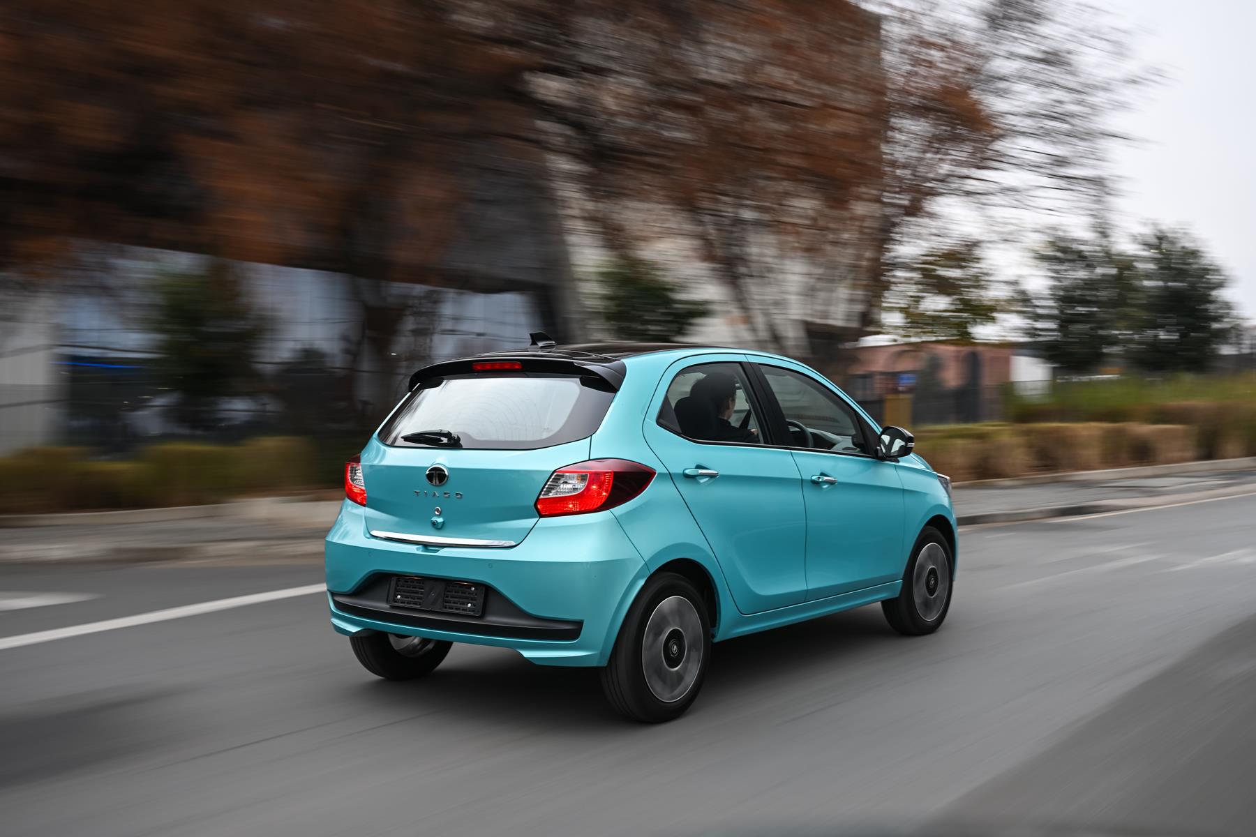 Rear look at the Tata Tiago