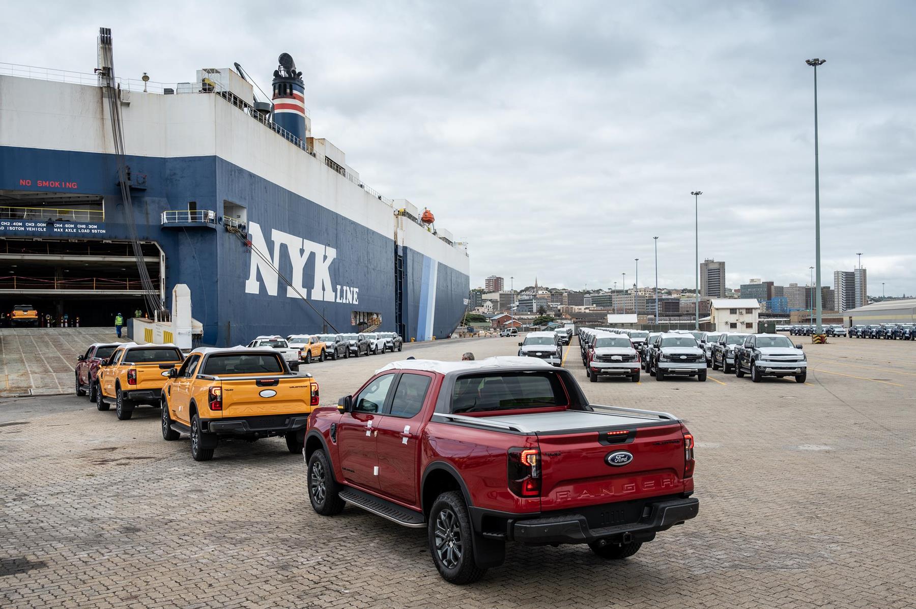 Ford Ranger being loaded at port for export