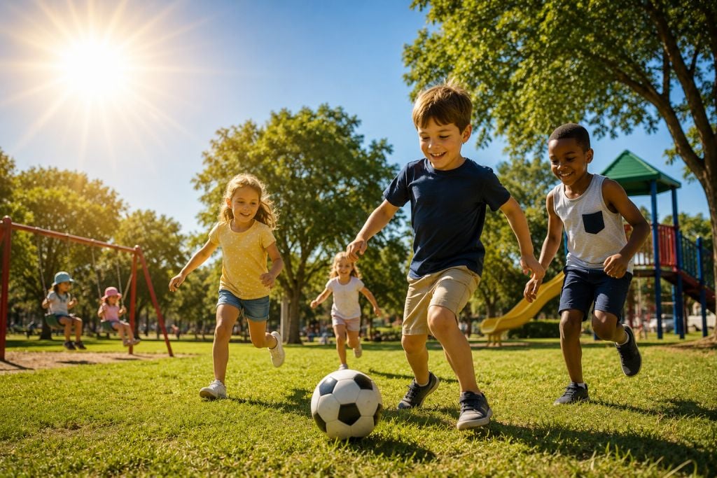 Kids playing in the hot sun
